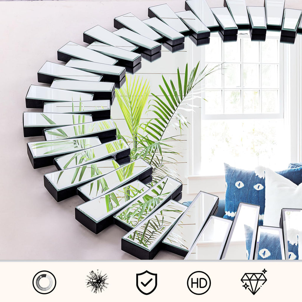 Round Mirrors for Decor, 44'' Large Decorative Wall Mirror with 3D Frame Beveled Glass, Frameless Circle Mirror