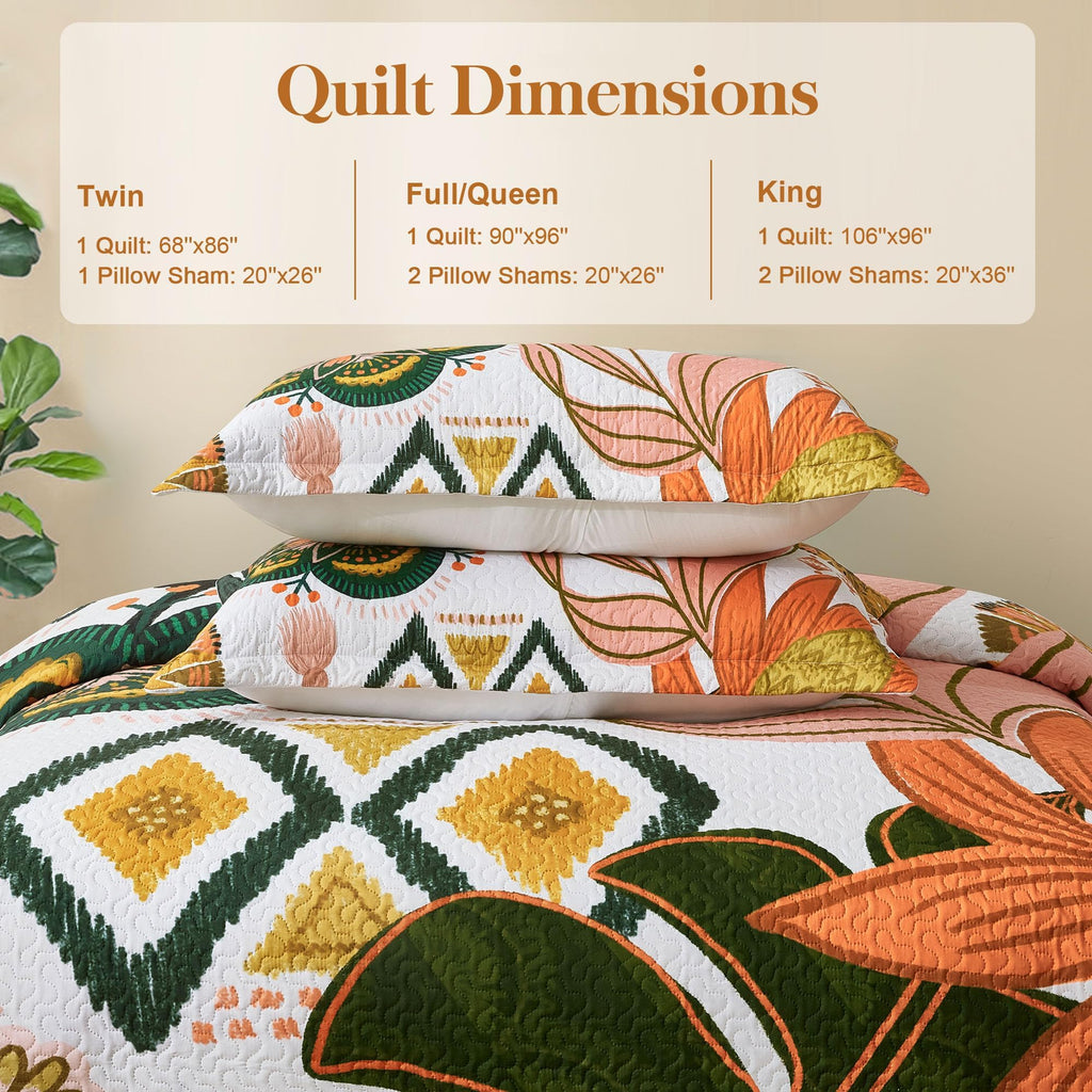 3 Piece Boho Floral Full/Queen Quilt Bedding Sets