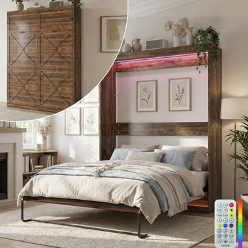 Queen Murphy Bed, Cabinet Wall Beds, Modern Vertical Murphy Chest Beds with Durable Gas-Lift, Space-Saving Hidden