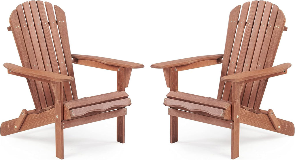 Wooden Folding Adirondack Chair Set of 2, Half Pre-Assembled Outdoor Wood Patio Lounge Chair for Lawn Backyard Deck