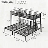 Twin Triple Bunk Bed for Kids, Teens,Adults, Metal Twin XL Bunk Beds for 3, 3 bunk Bed for 3 Kids, Adults（Heavy Metal