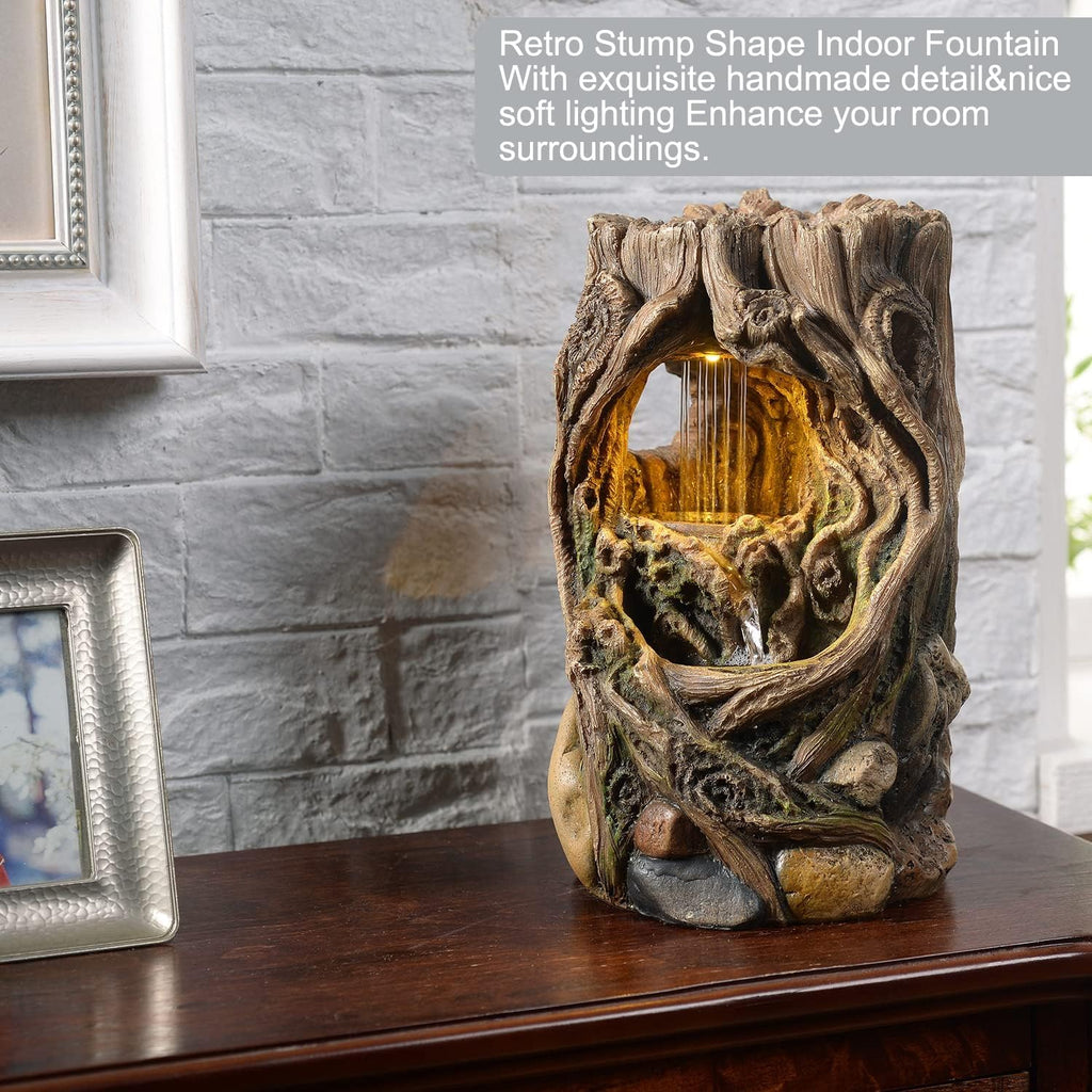 Tabletop Fountains Beautiful Stump Water Fountain Relaxation Raindrop Fountains Meditation Desk Fountain Artistic