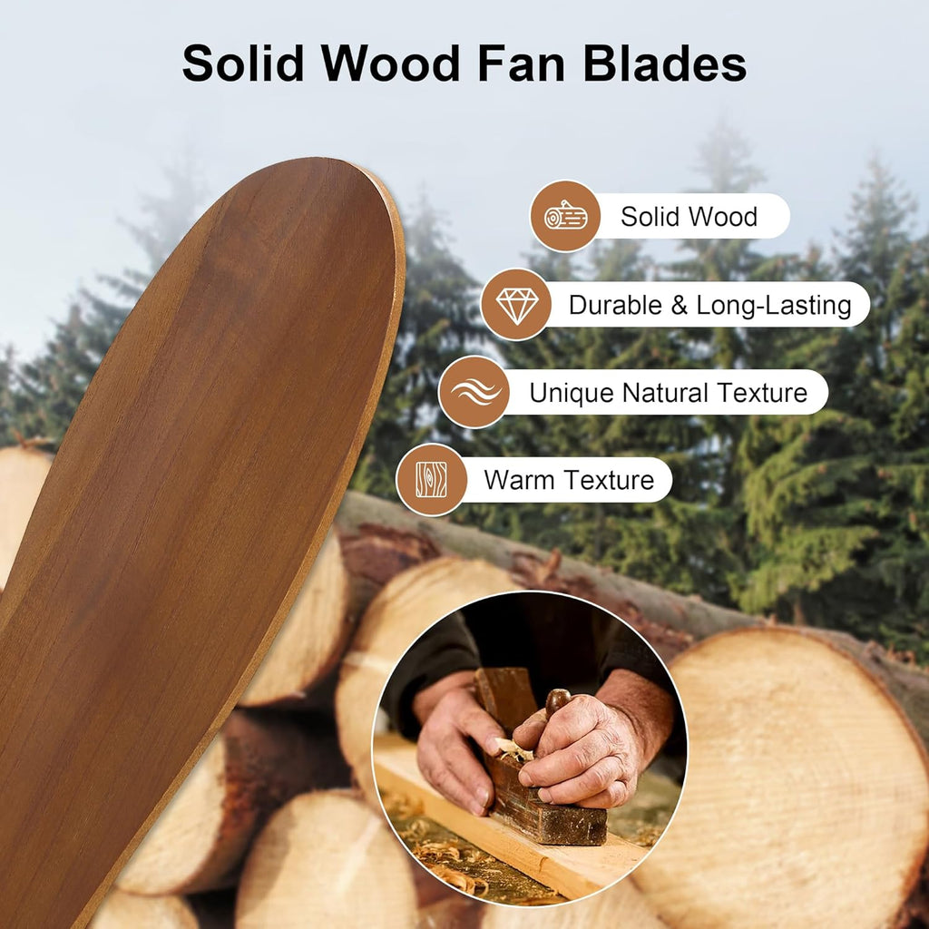 42 Inch Ceiling Fan with Light and Remote & APP Control, 3 Wooden Blades, 6 Wind Speeds, Quiet DC Motor