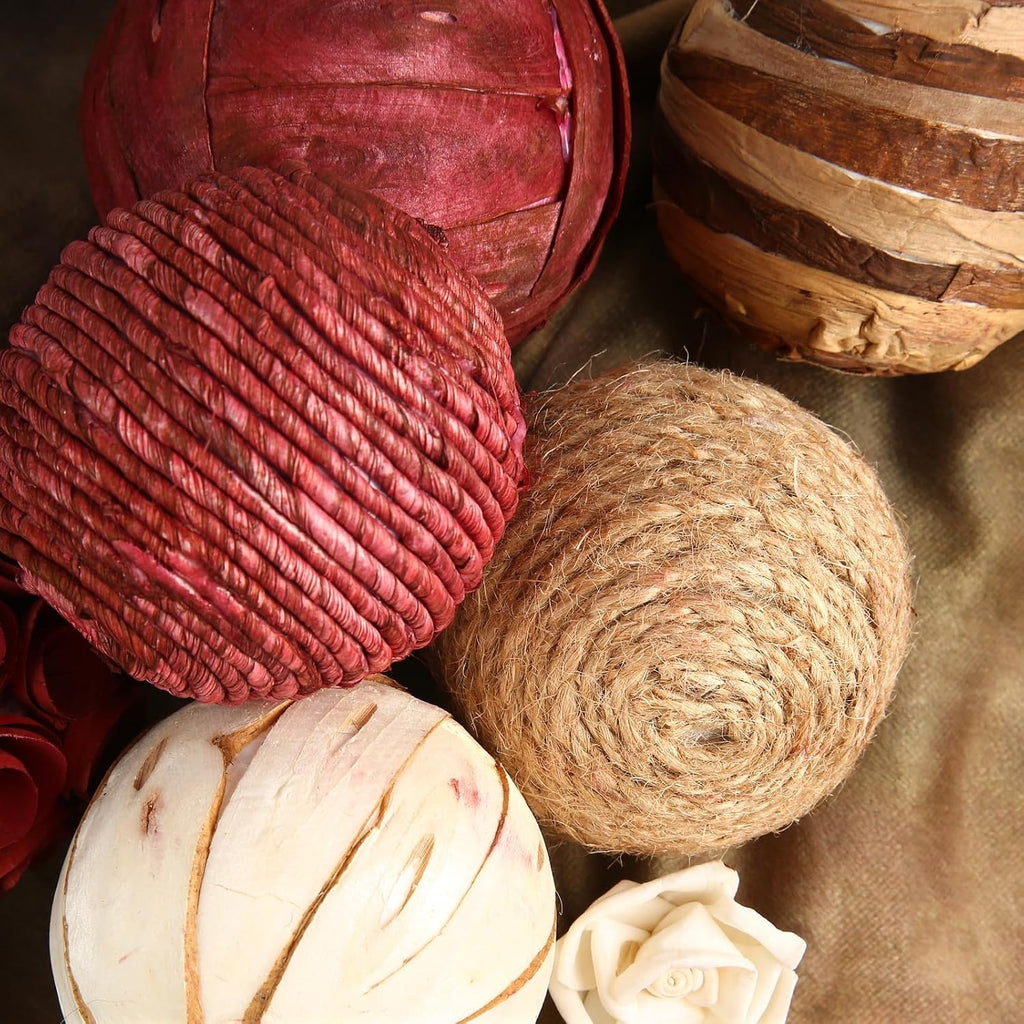Decorative Bowl & Vase Filler Balls Decor PCS Natural Tone Rattan Wicker Balls Centerpieces Decoration - Set of 6