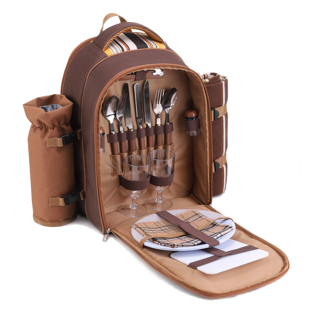 Backpack, 2-Person with Blanket & Wine, Family & Lovers Gift, Brown