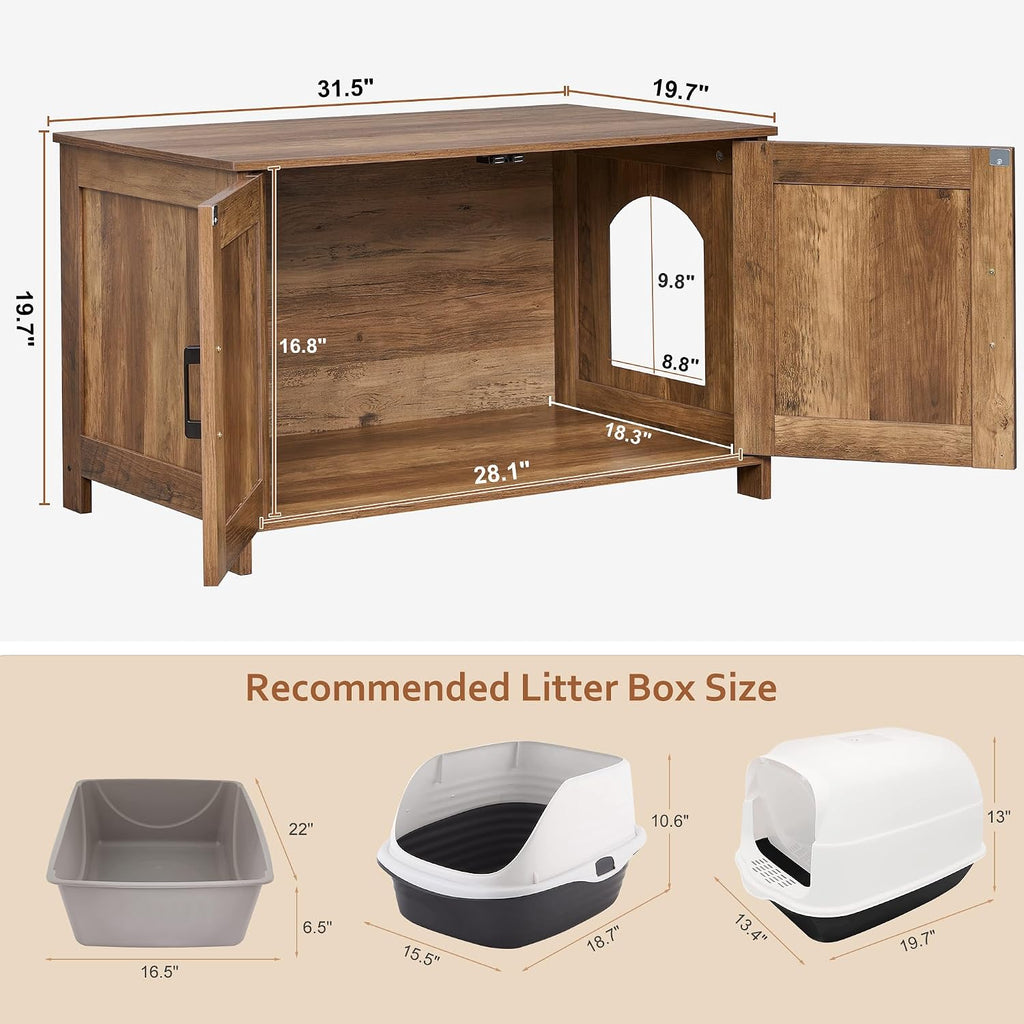 31.5" L Cat Litter Box Enclosure with Barn Door, Rustic Walnut