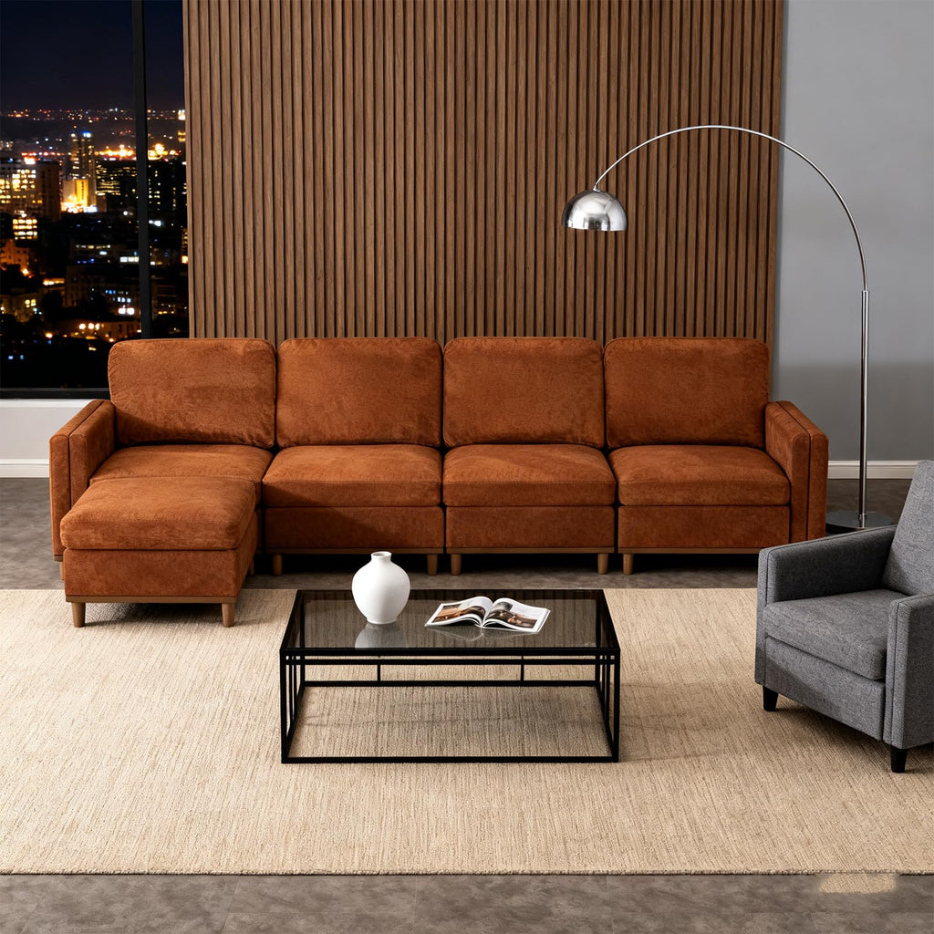 Modular Sectional Sofa with Storage Pockets, Soft Boucle Fabric, Solid Wood Frame, Customizable Configuration (U