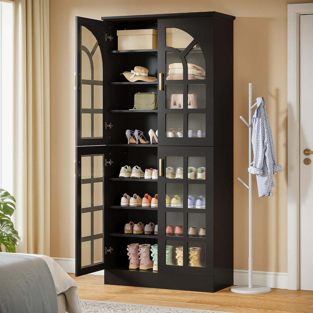 Tall Shoe Cabinet with Doors & Led Light, 8-Tier, Modern