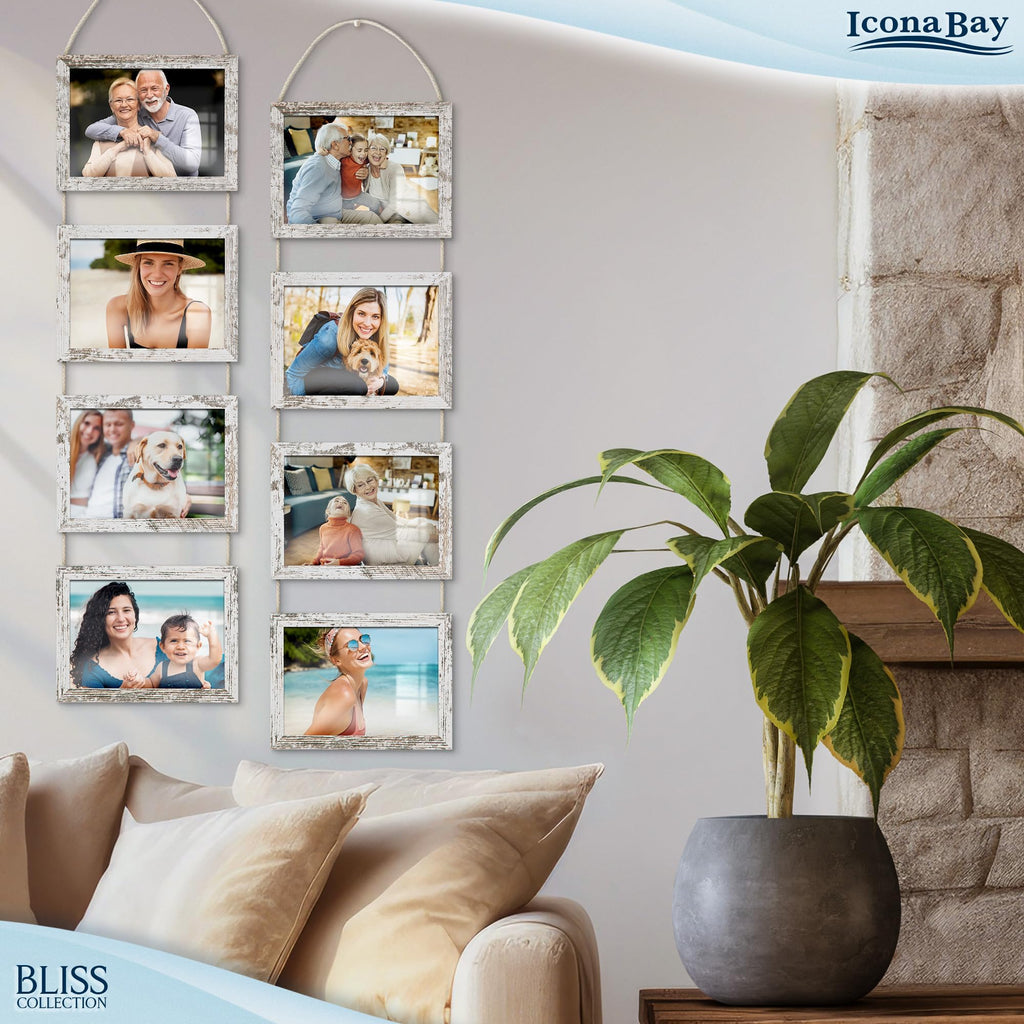 5x7 Hanging Picture Frames Collage with 8 Openings - Distressed White, 2 PK