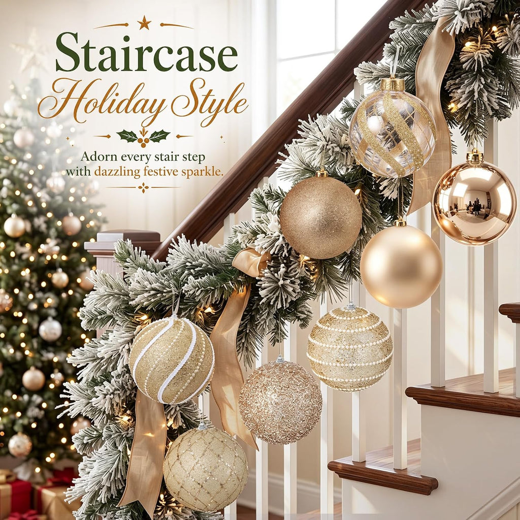 8 Pcs Champagne Large Christmas Ball Ornament 6 Inch Hanging Ornament