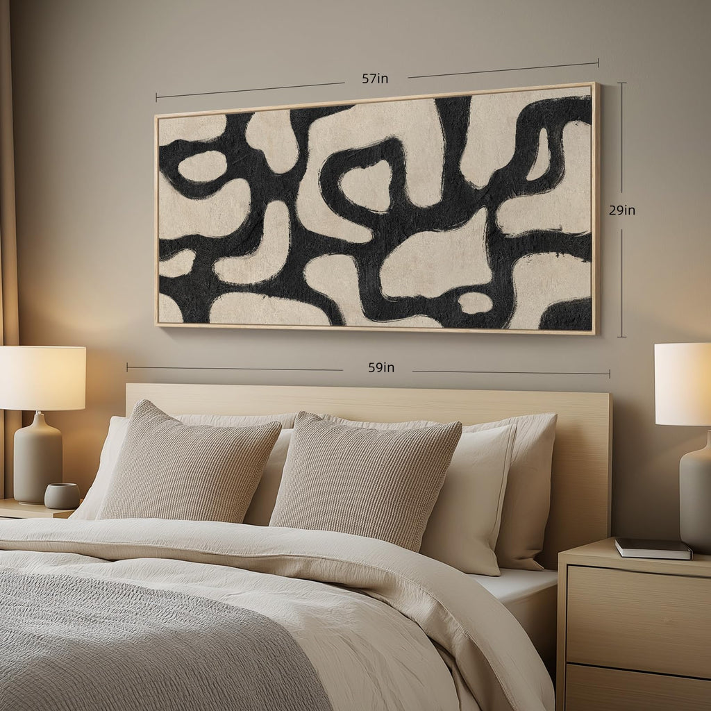 Extra Large Framed Abstract Mid Century Wall Art, 60x30 In
