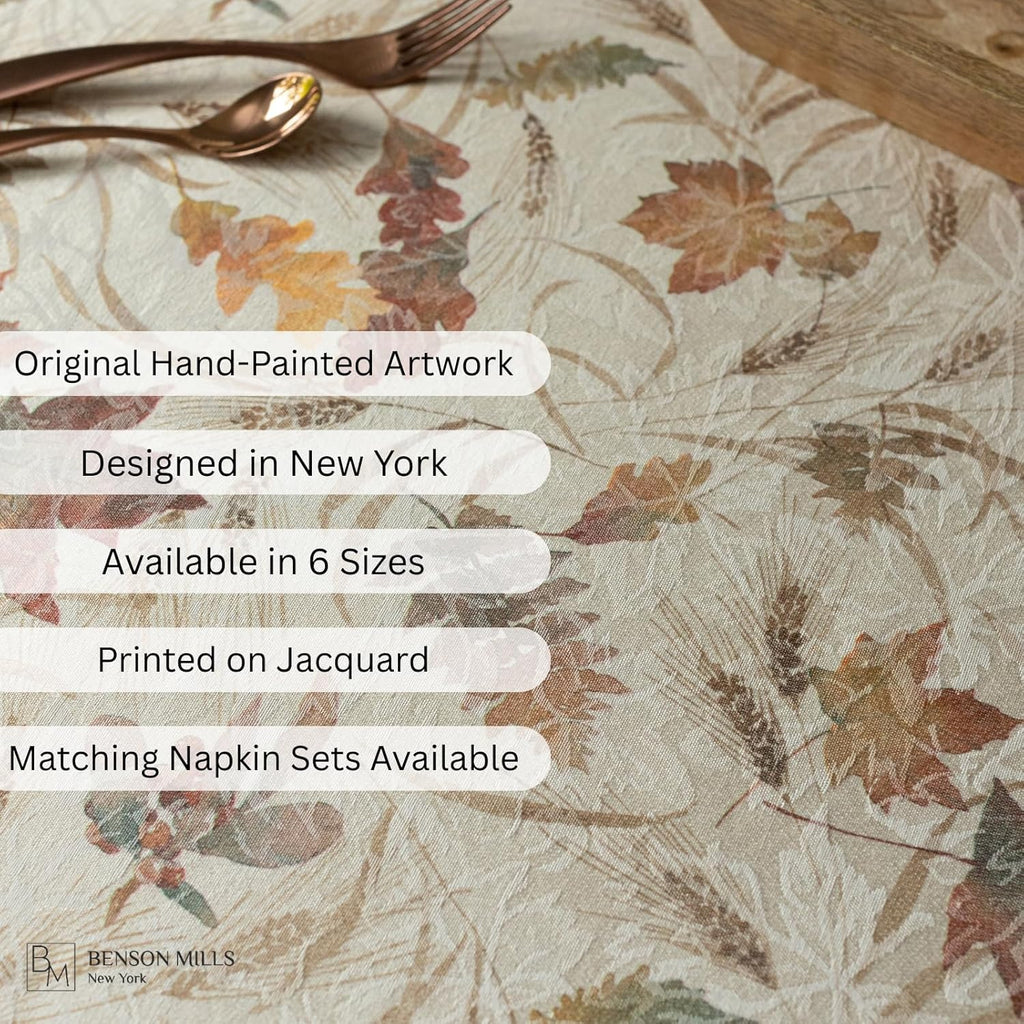 Autumn Jacquard Printed Fabric Tablecloth for Fall, Harvest, and Thanksgiving Table Cloth (Natures L