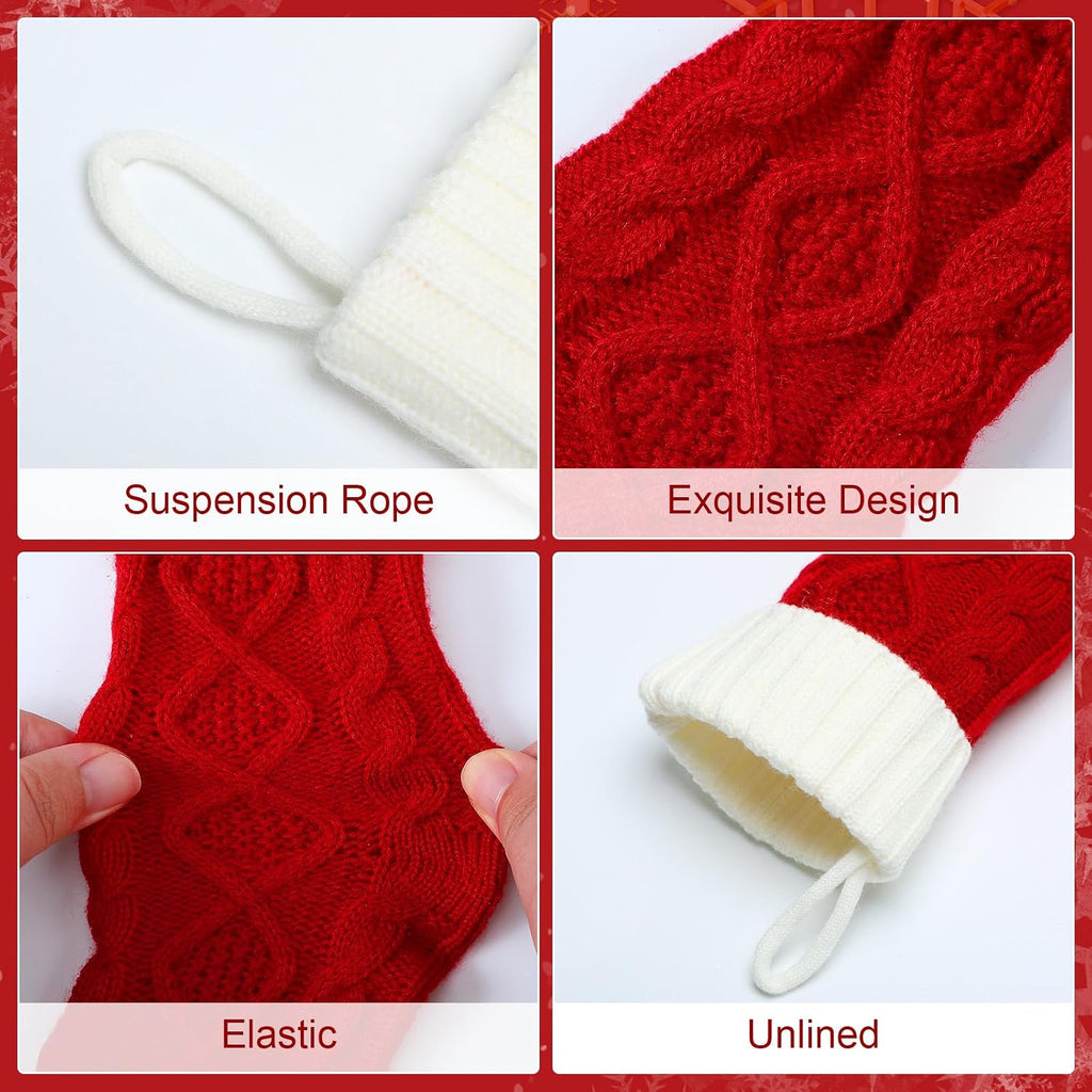 Christmas Stockings Knit, Coarse Knit, Assorted Colors - Set of 12