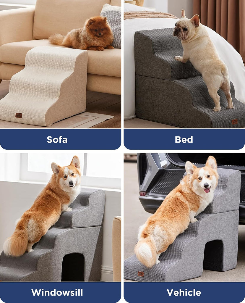 Gray Curved Dog Stairs Ramp for High Beds 28.7" H, 5-Step Dog Steps for Small Dogs and Cats, Pet Stairs for High Bed