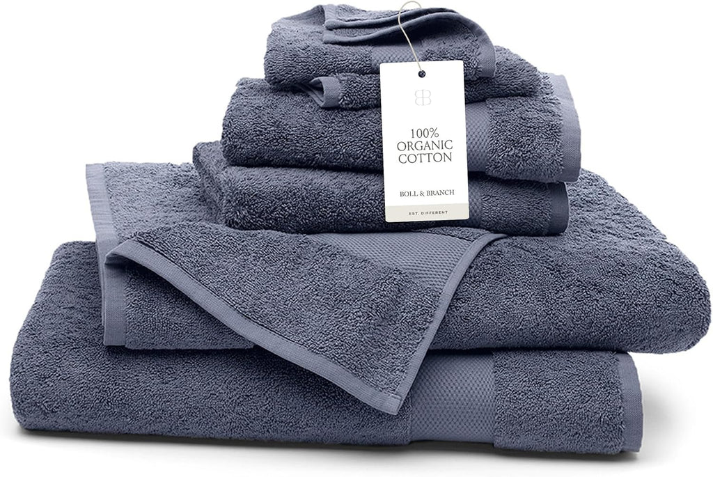 Plush Bath Sheet Set, 6 Pieces, Mineral | 2 Oversized Bath Sheets, 2 Hand Towels & 2 Washcloths - 100% Organic Cotton