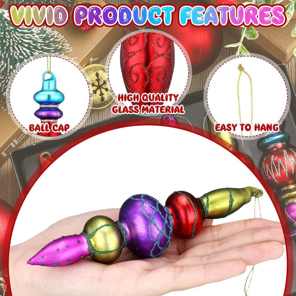 6 Pcs 7.1inch Large Christmas Mercury Glass Finials Ornament Retro