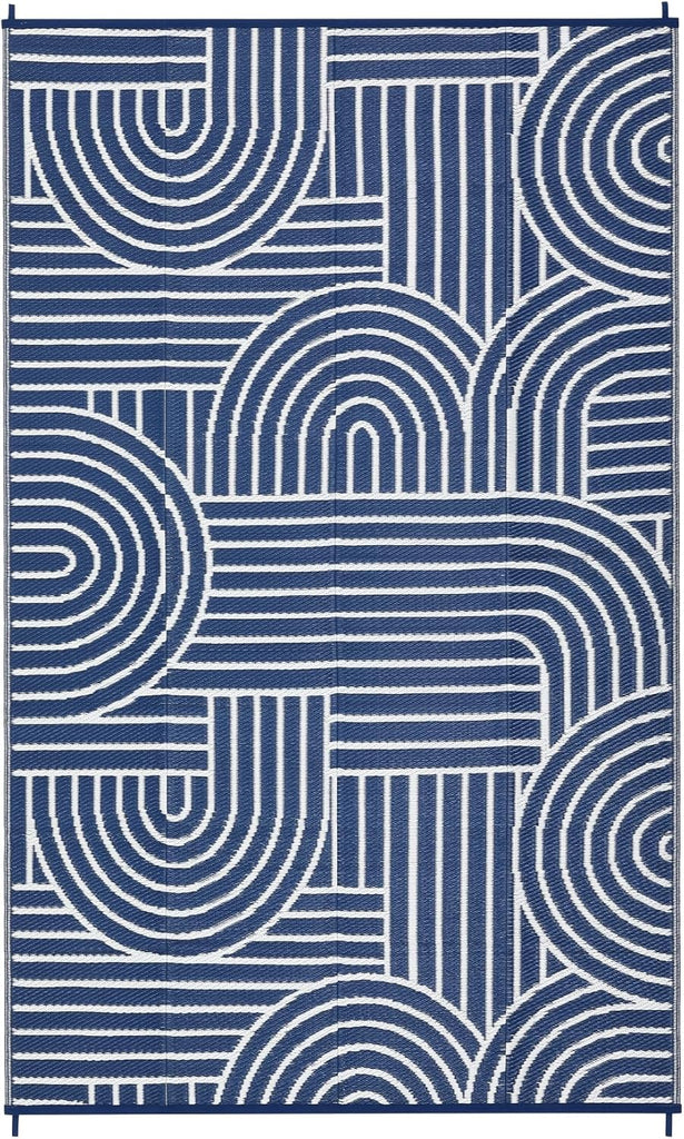 Reversible Rainbow Outdoor Rug 9x12, Waterproof Outdoor Plastic Straw Rug, RV Mat for Picnics, Patio