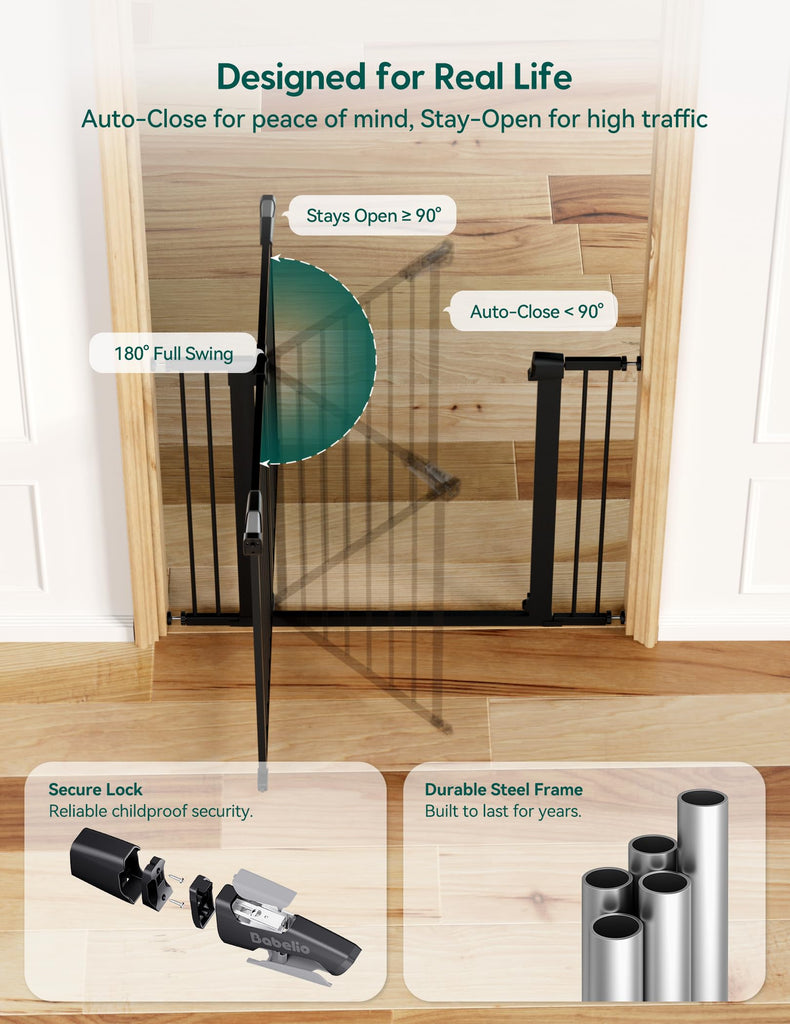 29-43" Baby Gate for Stairs, 36" Tall,, Black