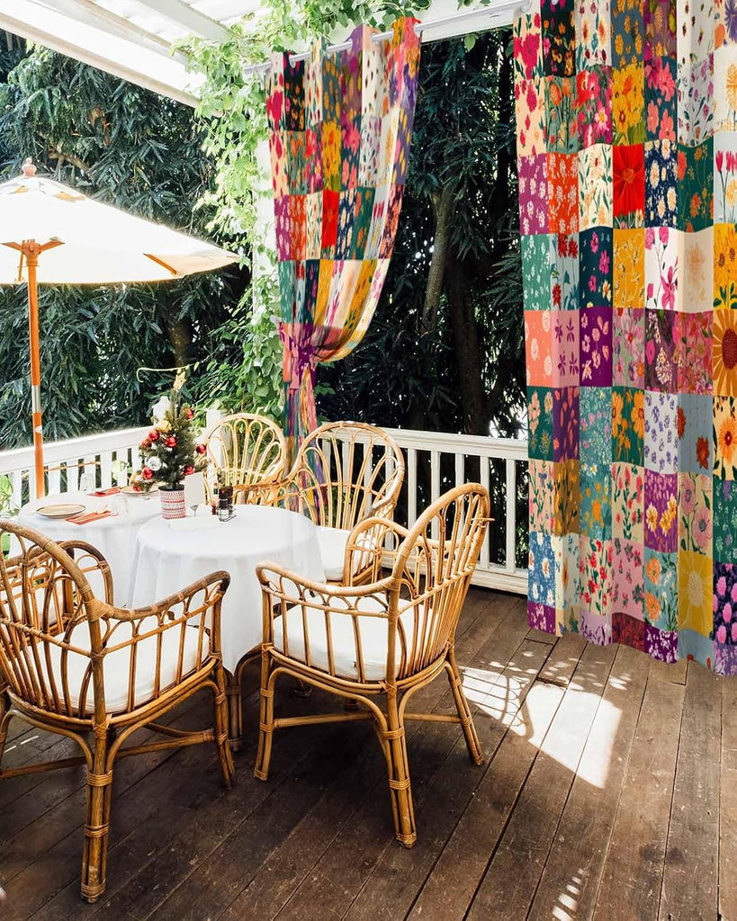 Vintage Flowers Outdoor Curtains Waterproof,Wildflower Floral Boho Daisy Botanical Grommet Privacy Curtain Drapes