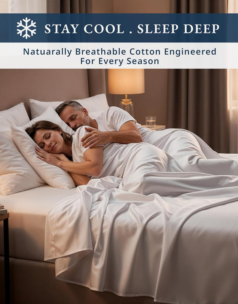 100% Egyptian Cotton Sheets Queen - Naturally Cooling & Breathable 4 Piece Silky Sateen Weave Queen Sheet Set