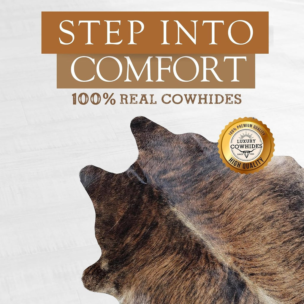 100% Genuine Dark Brindle Cowhide Rug - Modern Style Animal Skin Rug & Floor Carpet & More - Large (6x6-7ft)