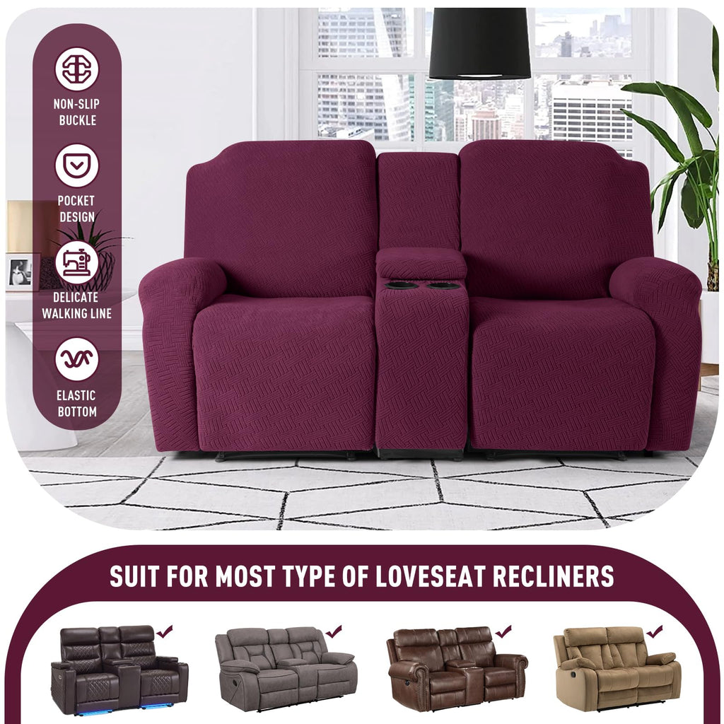Loveseat Recliner Covers with Middle Console Slipcover, Burgundy
