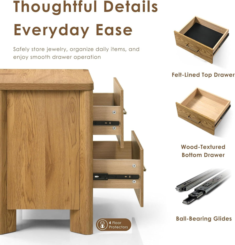 Sawer Modern 23-inch Wood Nightstand Set of 2 with 2 Drawers and USB Ports, Wooden Night Stand , Small Bedside Table