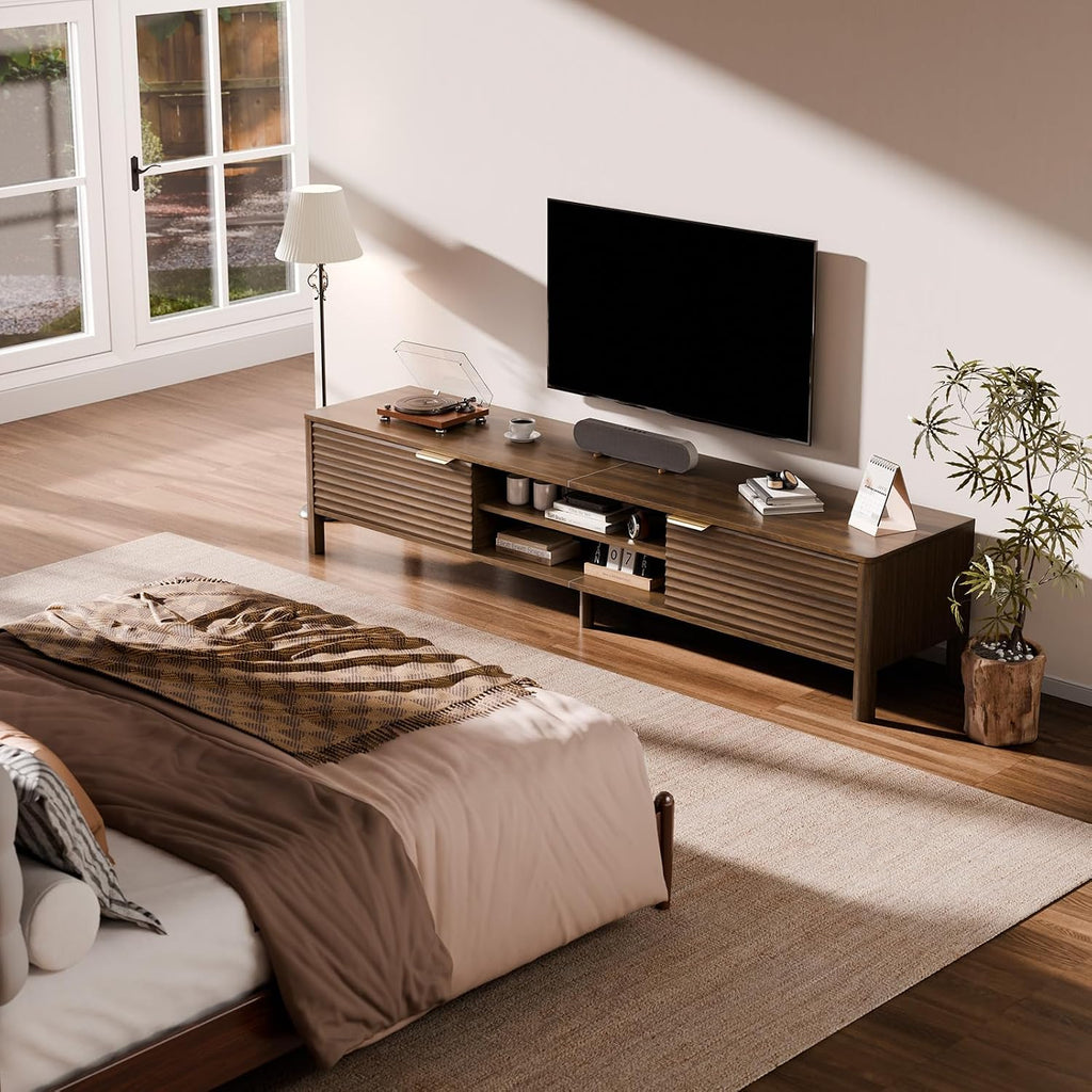 TV Stand for Living Room - up to 80 Inch TVs Mid Century Modern Entertainment Center with Storage and Adjustable