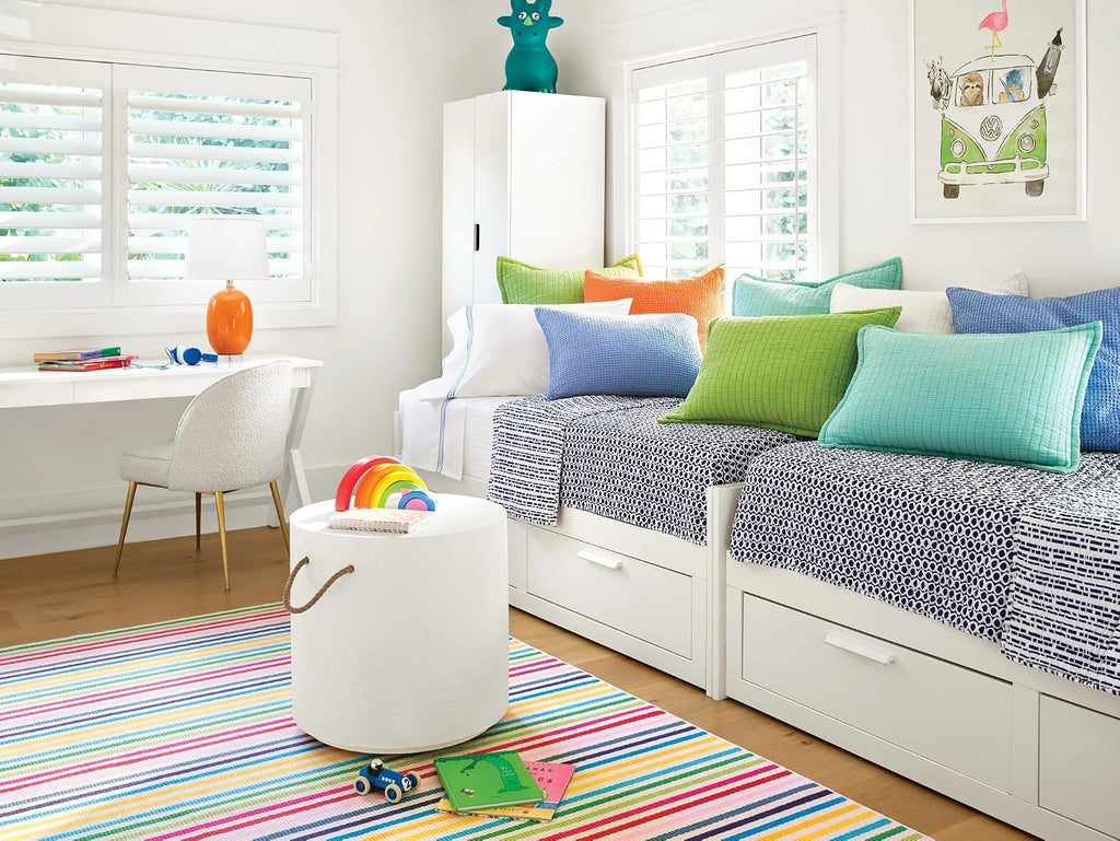 Rainbow Stripe Multicolor Striped Washable Rug