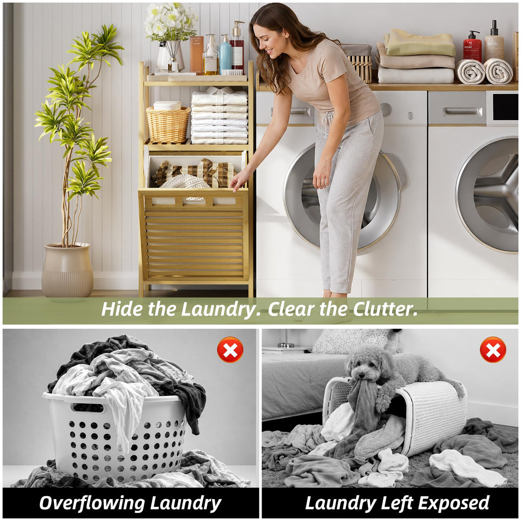 Bamboo Tilt Out Laundry Hamper Cabinet with Removable Bag,Natural