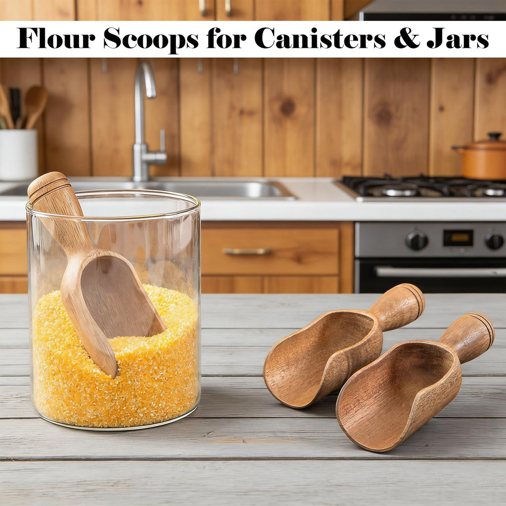 Wooden Scoops for Canisters 1PCS Wooden Scoop for Jars Acacia 5′′ Med-size Flour Scoop Coffee Scoops for Ground