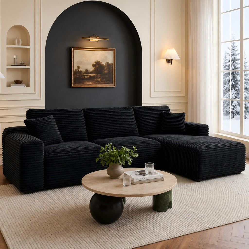 110" L-Shaped Modular Sectional Sofa, Cloud Deep Seat Boneless Couch with Chaise, Oversized Corduroy Compressed Sofa