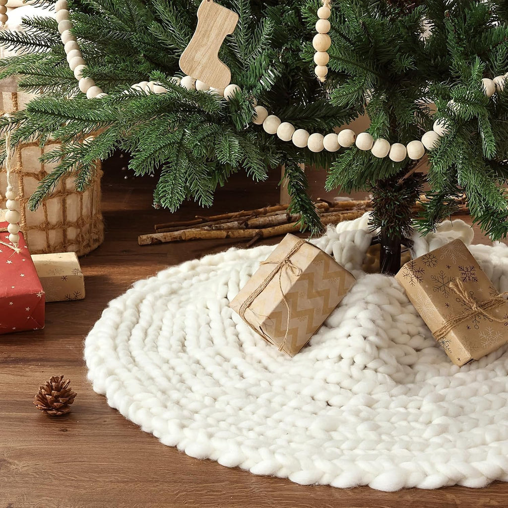36 inch Christmas Tree Skirt: Chunky Knit Tree Skirt for 6ft Tree, Crochet Cream White Small Tree Skirt, Vintage Tree