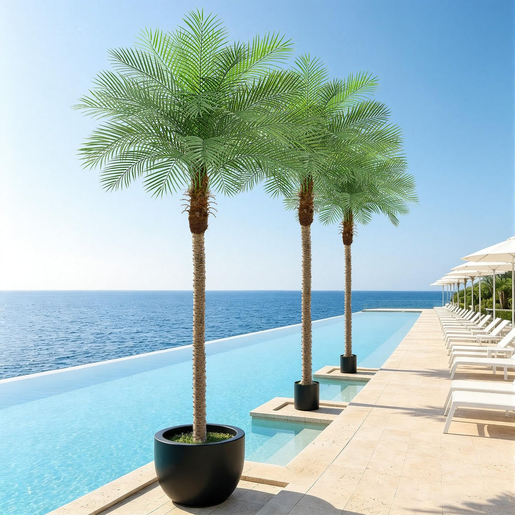 8ft Artificial Phoenix Palm Tree Tall Artificial Palm Trees with 18 Adjustable Leaves, Faux Phoenix Palm Plants for