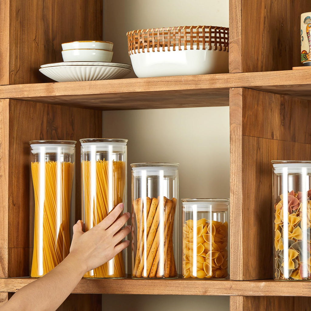 Glass Canisters with Airtight Lids, Set of 2 50oz Tall Storage Jars