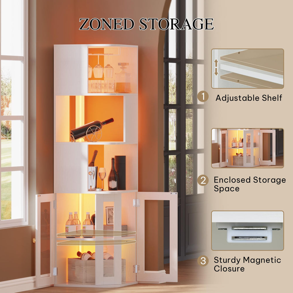 Corner Wine Cabinet with LED Lights & Glass Holder