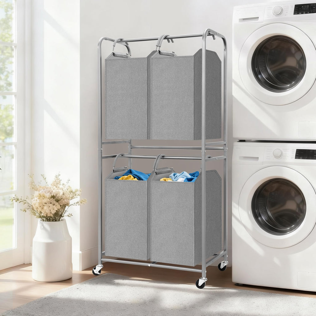 Vertical Laundry Hamper with Removable Tote Bags, Gray