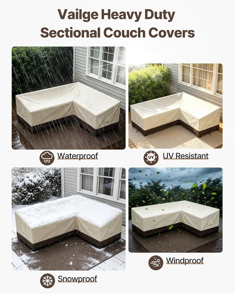 Outdoor Sectional Cover L-Shaped & Patio Furniture Covers Waterproof | 600D Oxford Sectional Couch Covers L-Shaped