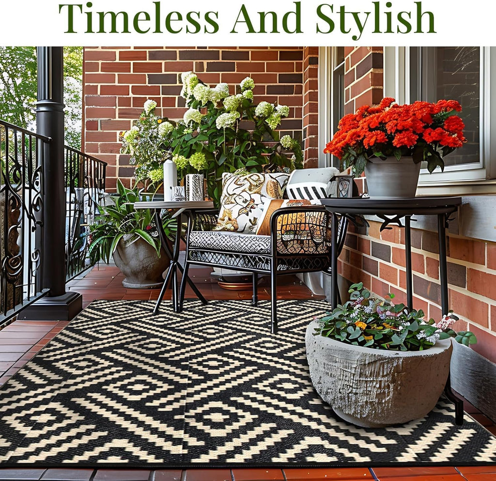 Outdoor Rug 9x12 Patio Waterproof, Large Outdoor Plastic Straw Rug, Reversible Out Door Carpet Campi