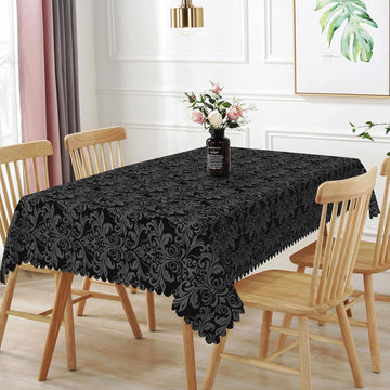 60x102inches Black Print Rectangle Tablecloth Damask Pattern Polyester Table Cloth Waterproof Wrinkl