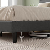 Queen Piper Upholstered Platform Bed with Horizontal Paneled Headboard, Wooden Slat Support, No Box Spring Needed