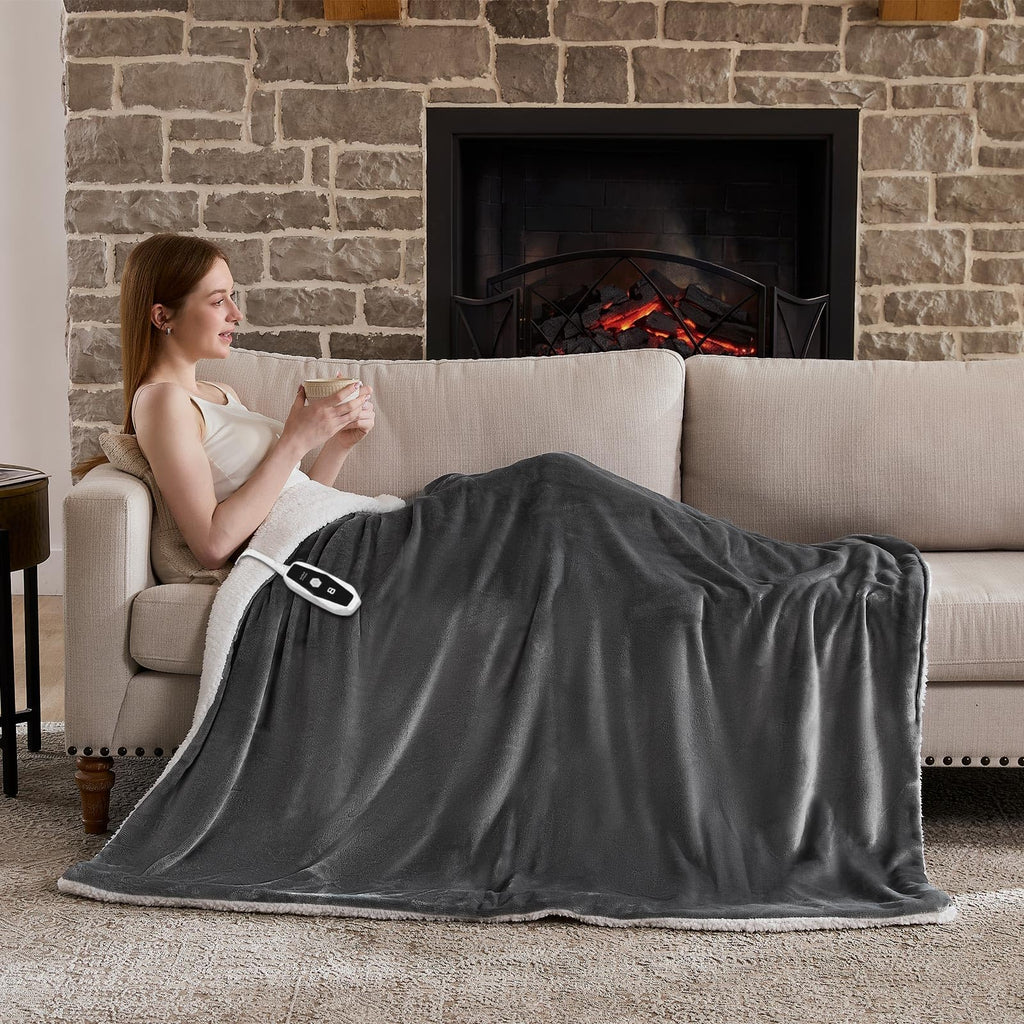Heated Blanket Electric Throw 50''X60'', Soft Flannel Sherpa Heating Blanket