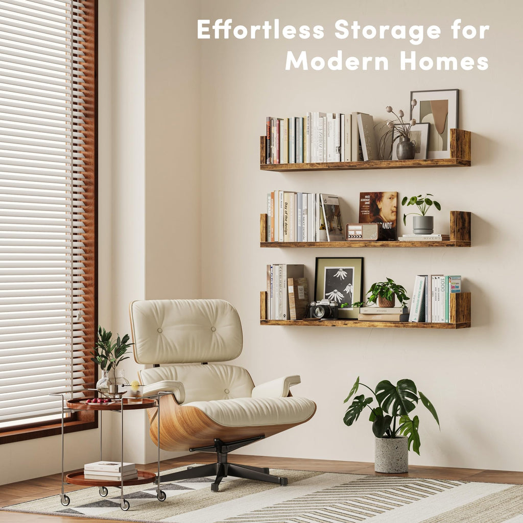 Wall Bookshelf, Set of 3, U Shaped Floating Bookshelf, Hanging Bookshelves for Wall, Wall Mounted Shelves Bedroom