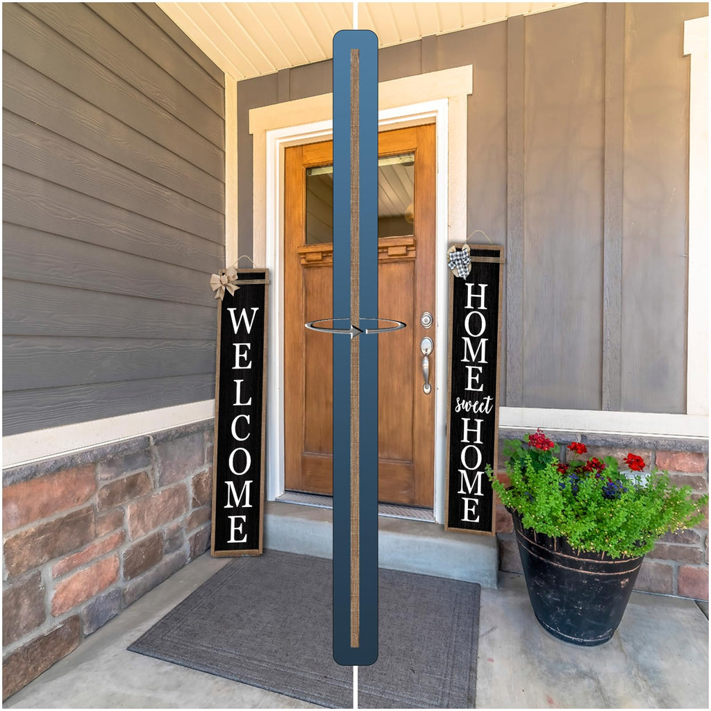 Outdoor Welcome Sign for Front Porch 2 Sided 45"X9" Wood Black
