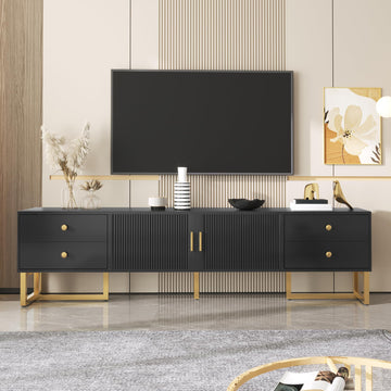 TV Stand with Storage, 68.8" Modern TV Console with 2 Doors and 4 Drawers, TV Media Console with Gold Handles and