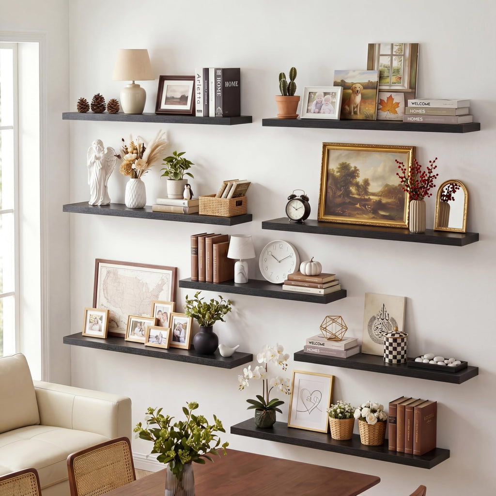 10 Inch Deep Floating Shelves 40" Set of 2, Black