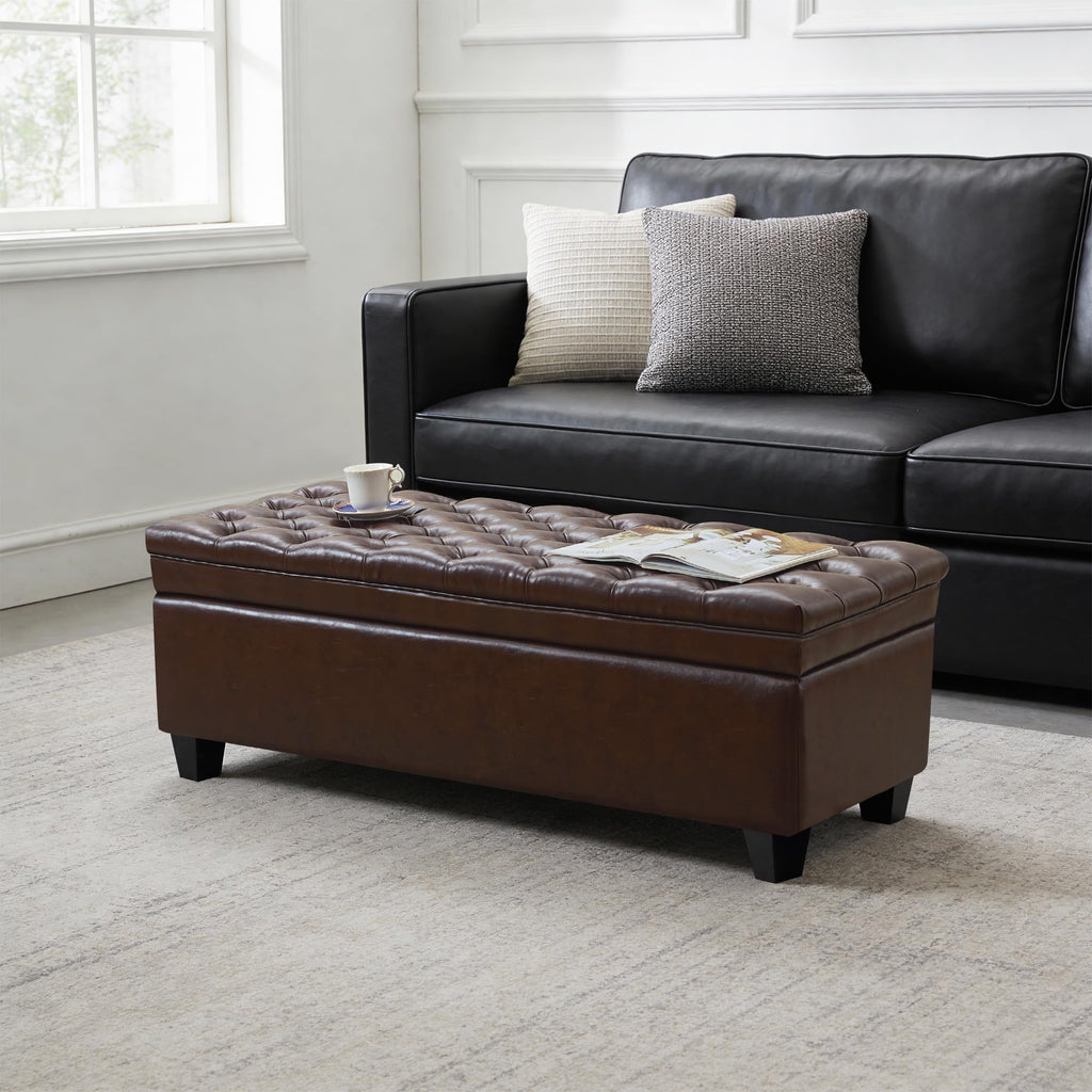 50" Storage Ottoman Bench, Rectangular End of Storage Bench, Upholstered Large Fabric Tufted Ottoman with Storage