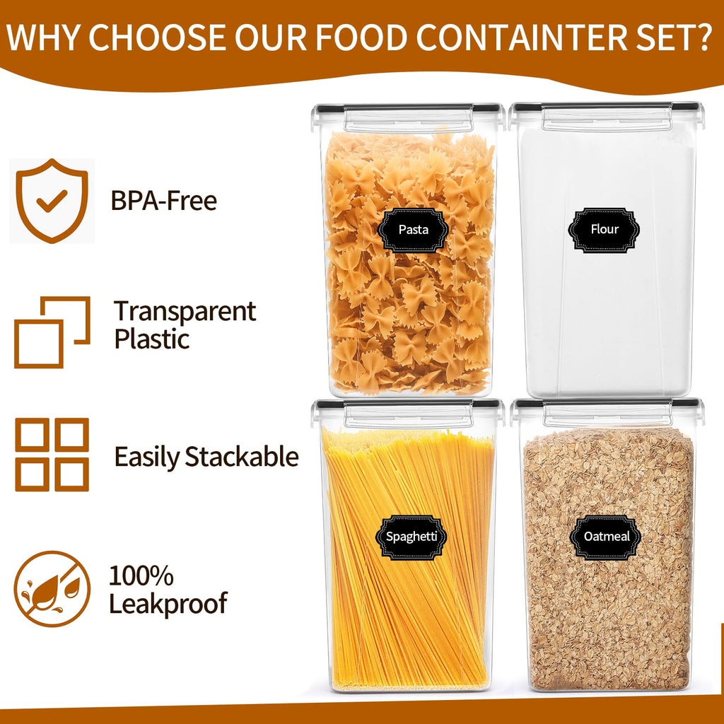 4 Pack Extra Large Airtight Food Storage Containers with Lids (6.5L / 220 oz), BPA Free Plastic Kitchen and Pantry