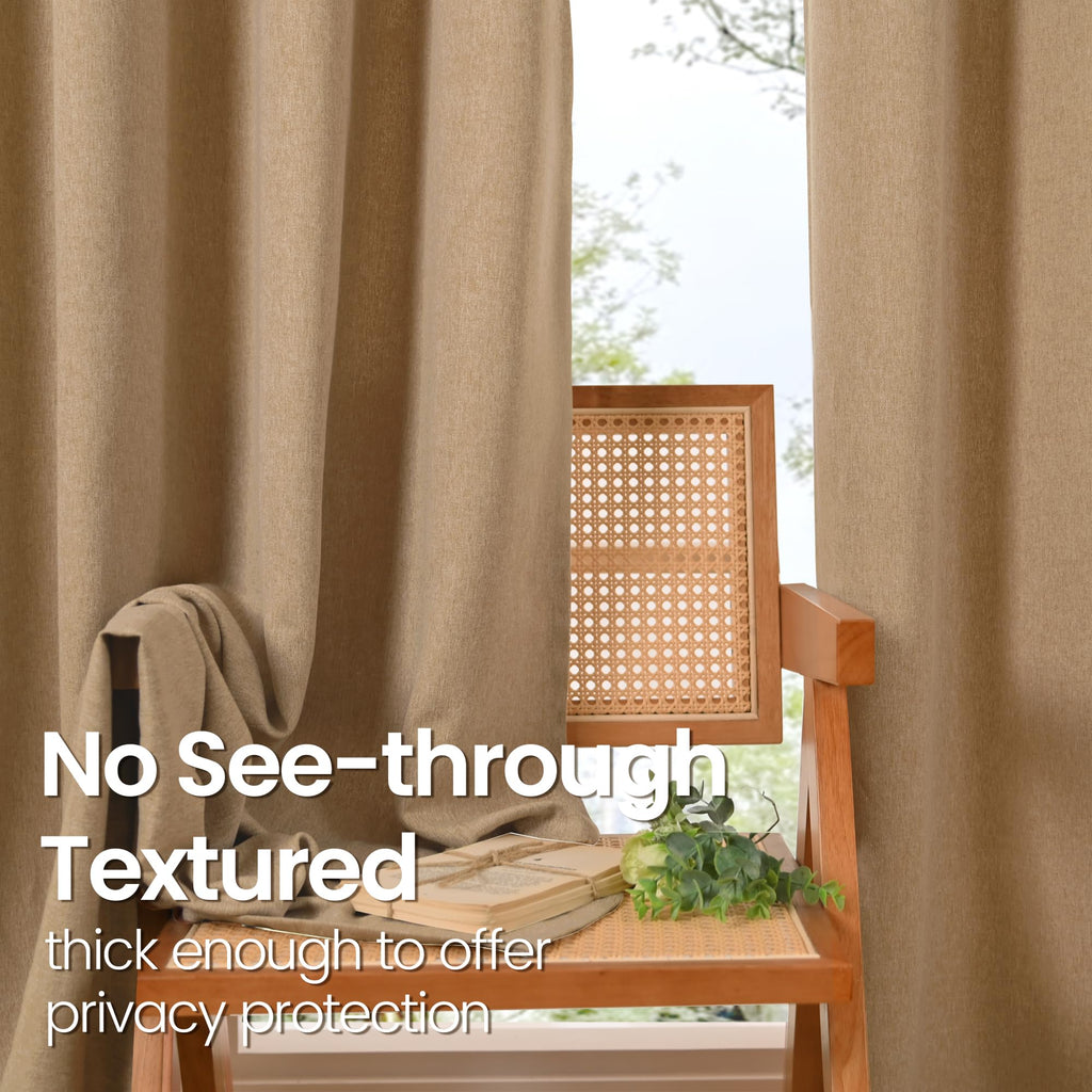 Burlap Tan Linen Curtains 84 Inch Length 2 Panels
