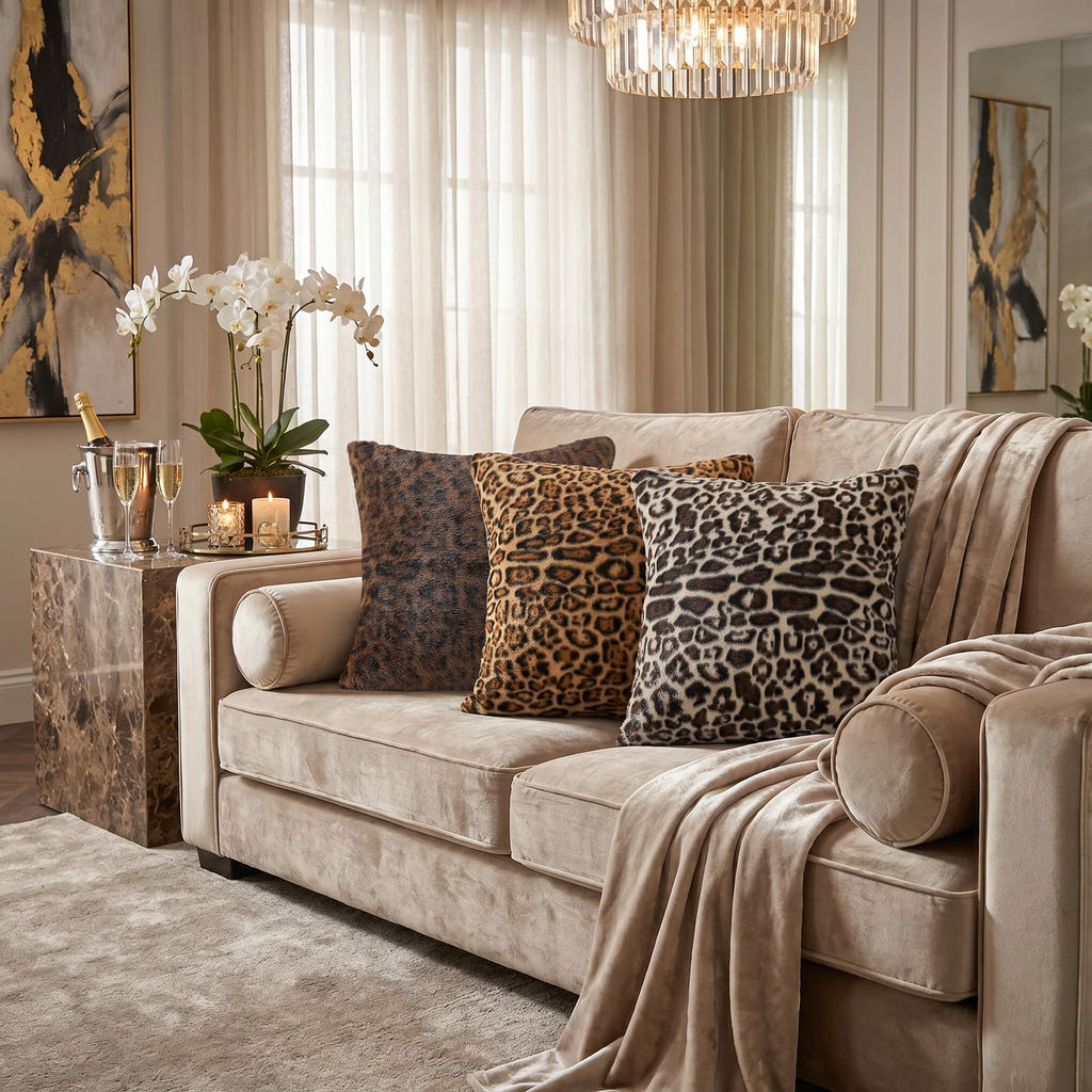 Faux Fur Cheetah Print Throw Pillow Covers, 20x20 Pillow Covers